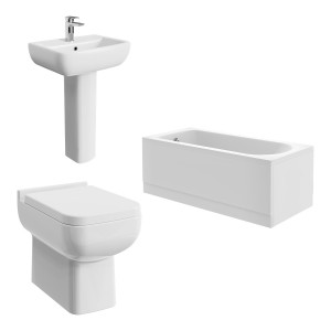 Feel 600 Modern Bathroom Suite with Back to Wall Toilet and Essential Single Ended Bath - 1500 x 700mm - Front & End Bath Panel Included