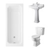 Wellington Close Coupled Toilet with White Seat & 560mm 1 Tap Hole Basin with 1700 x 750mm Traditional Straight Bath Single Ended