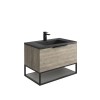 Reid 800mm LED Vanity Unit, Graphite Grey Basin with Black Frame and Shelf - Grey Oak