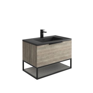 Reid 800mm LED Vanity Unit, Graphite Grey Basin with Black Frame and Shelf - Grey Oak