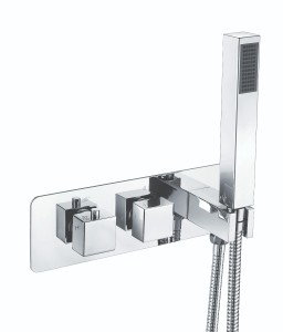 Beauly Modern Square Twin Diverter Thermostatic Shower Valve with Hand Shower Chrome