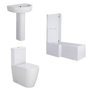 Cordoba Modern Bathroom Suite with L-Shape Shower Bath - Choice of Sizes 