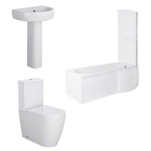 Cordoba Modern Bathroom Suite with P-Shape Shower Bath - Right Hand - 1500mm