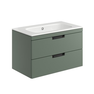 Rydal 800mm Wall Hung Vanity with Black Handles & Basin - Reed Green