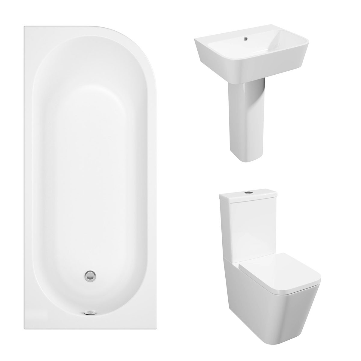 Cordoba Square Modern Bathroom Suite with J-Shape Bath - Left Handed - 1700mm