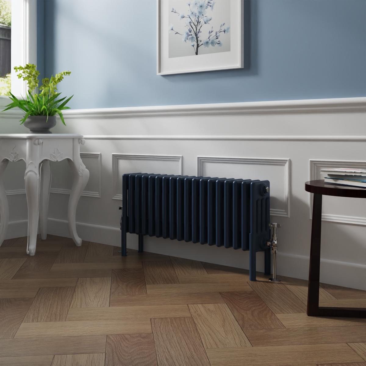 Bern 300 x 830mm Sapphire Blue Four Column Horizontal Traditional Radiator