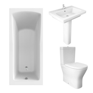 RAK Resort Maxi Closed Back Toilet with 650mm Basin Modern Bathroom Suite and Single Ended Bath - 1600 x 700mm
