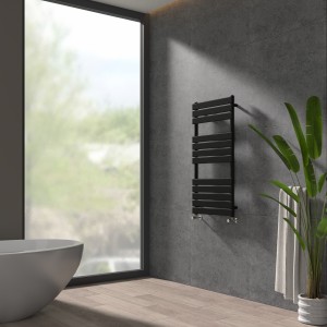 Juva 1200 x 600mm Satin Black Flat Panel Heated Towel Rail