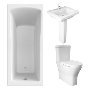 RAK Resort Maxi Closed Back Toilet with 550mm Basin Modern Bathroom Suite and Single Ended Bath - 1700 x 750mm