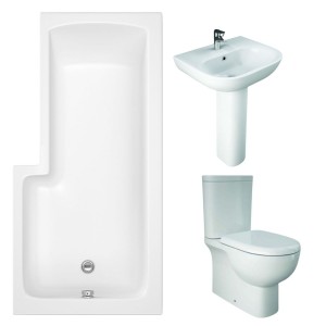 RAK Tonique Close Coupled Closed Back Modern Bathroom Suite with L-Shape Shower Bath - Right Hand - 1700mm