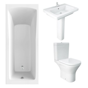 RAK Resort Mini Open Back Toilet with 650mm Basin Modern Bathroom Suite and Single Ended Bath - 1700 x 700mm