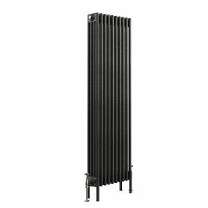 Bern 1500 x 470mm Black Silver Four Column Vertical Traditional Radiator