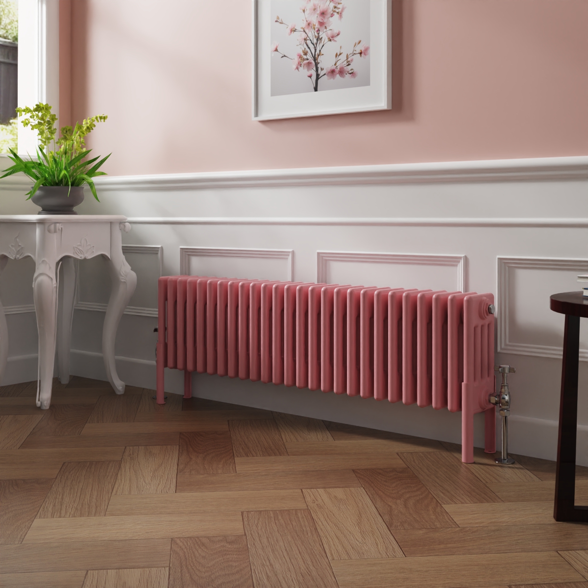 Bern 300 x 1190mm Rose Pink Four Column Horizontal Traditional Radiator