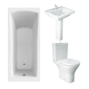 RAK Resort Mini Open Back Toilet with 550mm Basin Modern Bathroom Suite and Single Ended Bath - 1600 x 700mm