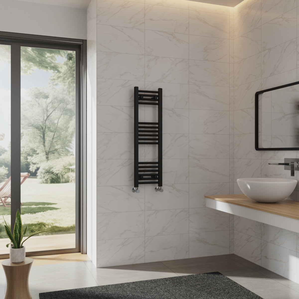 Bergen 1000 x 300mm Straight Black Heated Towel Rail