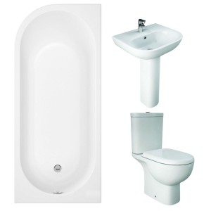 RAK Tonique Close Coupled Open Back Modern Bathroom Suite with J-Shape Bath - Right Handed - 1700mm