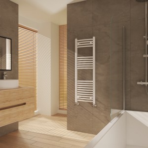 Fjord 1200 x 400mm Curved White Heated Towel Rail