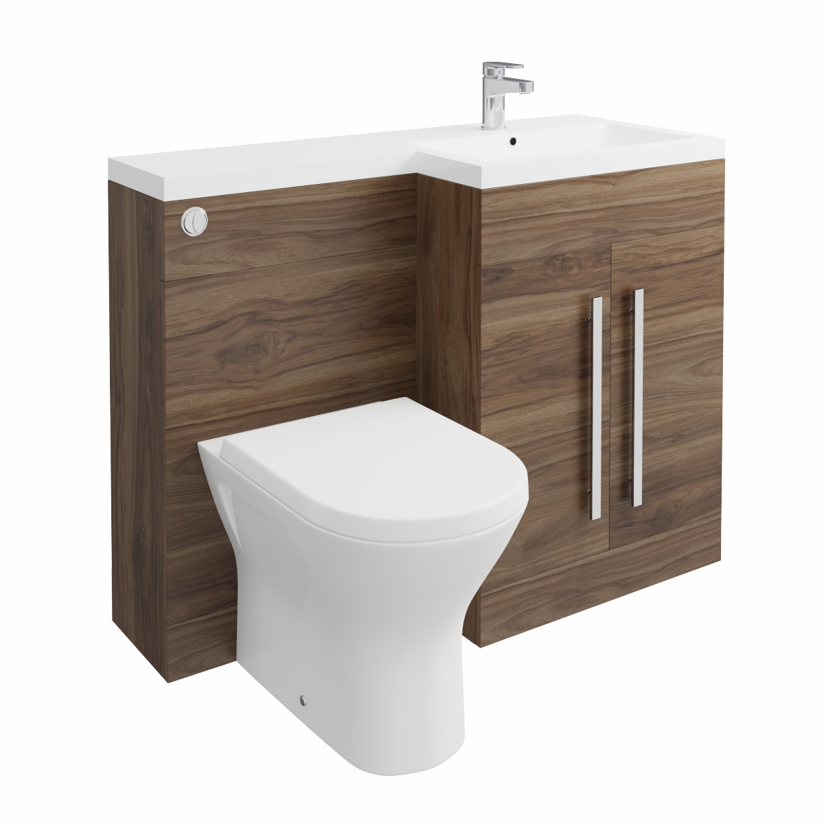 Calm Walnut Right Hand Combination Vanity Unit with Rak-Resort Toilet & Soft Close Seat & Concealed Cistern - 1100mm
