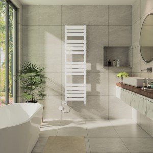 Juva 1600 x 450mm Dual Fuel White Flat Panel Simple Electric Heated Towel Rail