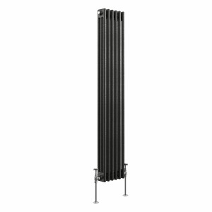 Bern 1500 x 290mm Black Silver Triple Column Vertical Traditional Radiator