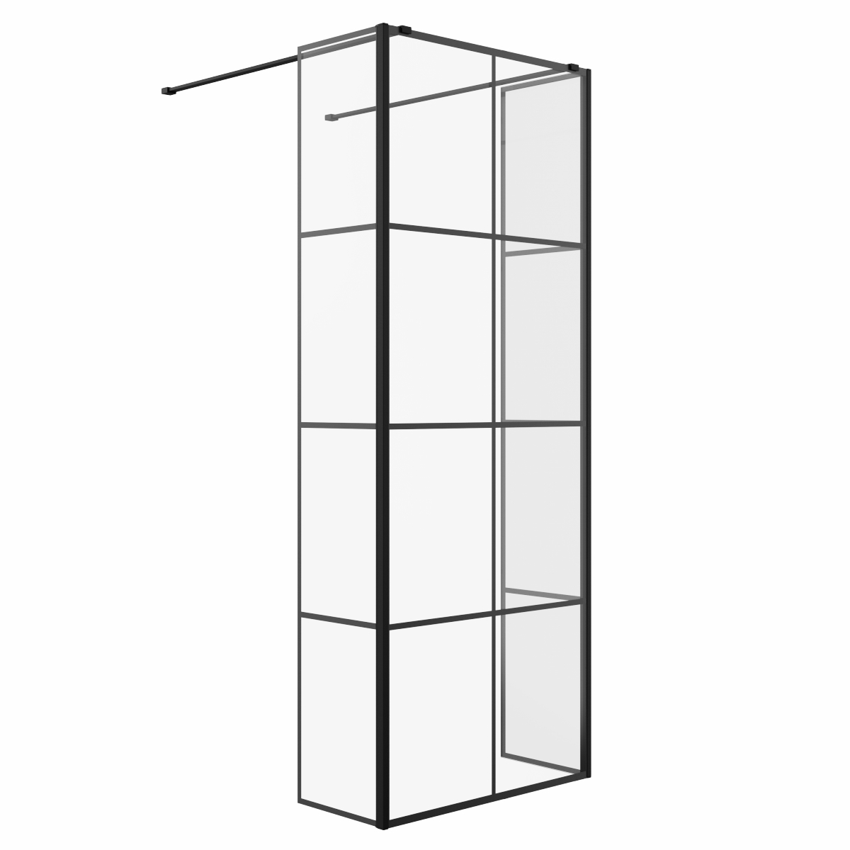 Wasdale 800mm Black Grid Walk Through Wet Room Screen with 300mm Hinged Return Screens