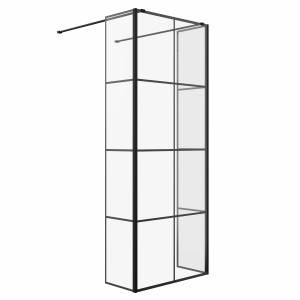 Wasdale 800mm Black Grid Walk Through Wet Room Screen with 300mm Hinged Return Screens