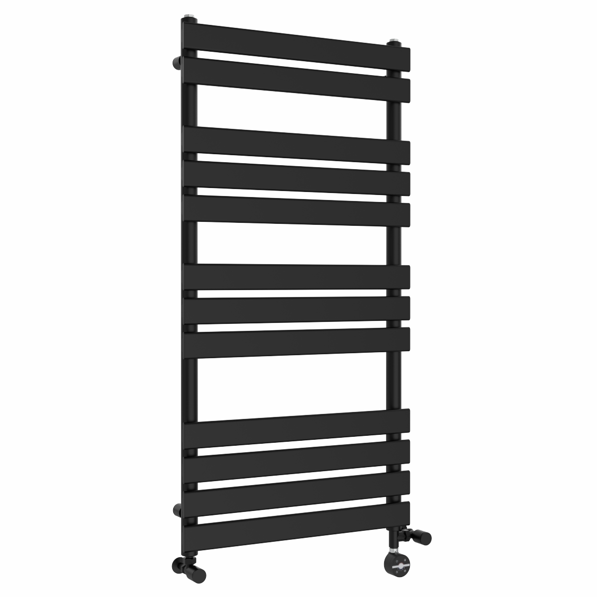 Juva 1200 x 600mm Dual Fuel Satin Black Flat Panel Thermostatic Touch Control Electric Heated Towel Rail