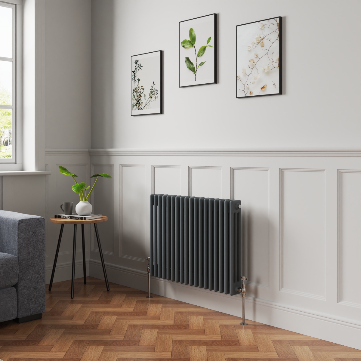 Bern 600 x 830mm Anthracite Triple Column Horizontal Traditional Radiator