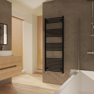 Fjord 1600 x 600mm Curved Black Heated Towel Rail