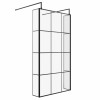 Wasdale 1100mm Black Grid Walk Through Wet Room Screen with 215mm Hinged Return Screen & L- Shape Support Arms 