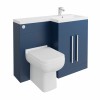 Calm Matt Blue Right Hand Combination Vanity Unit Basin L Shape with Back to Wall Feel 600 Toilet & Soft Close Seat & Concealed Cistern - 1100mm
