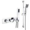 Beauly Chrome Square Twin Diverter Thermostatic Shower Valve with Bulit in Hand Shower with Riser Rail (2 Outlet)