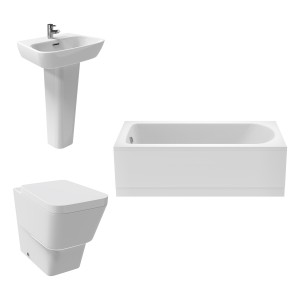 Aria Bathroom Suite with Back to Wall Toilet and Essential Single Ended Bath 1700 x 700 - Front Panel Included