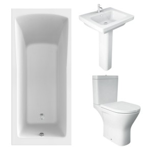 RAK Resort Maxi Open Back Toilet with 550mm Basin Modern Bathroom Suite and Single Ended Bath with Front Panel - 1700 x 750mm