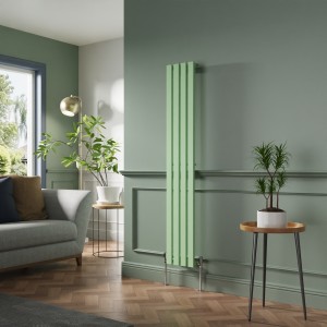 Lulea 1600 x 270mm Pastel Green Single Flat Panel Vertical Designer Radiator