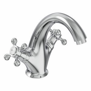 Abbey Traditional Crosshead Basin Mixer Tap - Chrome and White