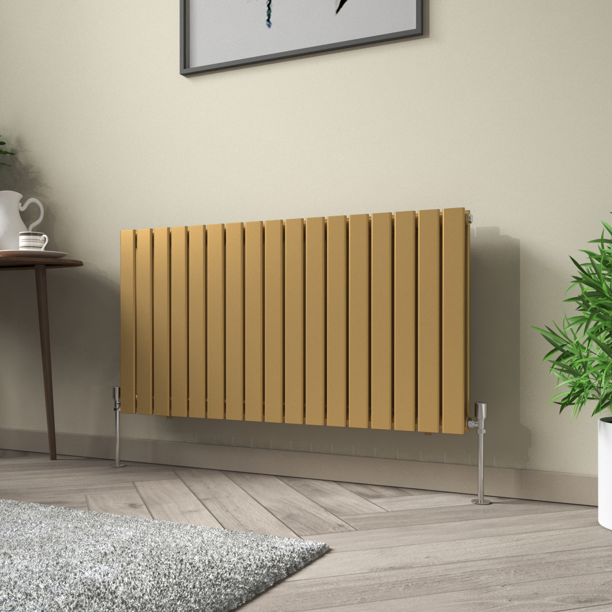 Karlstad 600 x 1158mm Metallic Gold Double Flat Panel Horizontal Designer Radiator
