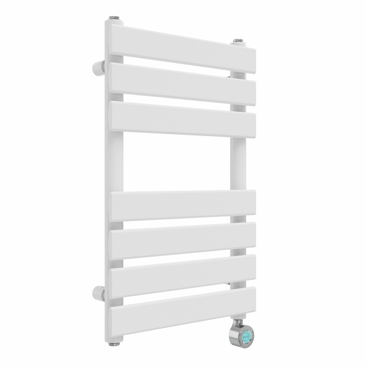 Juva 650 x 400mm White Flat Panel Thermostatic Touch Control Electric Heated Towel Rail