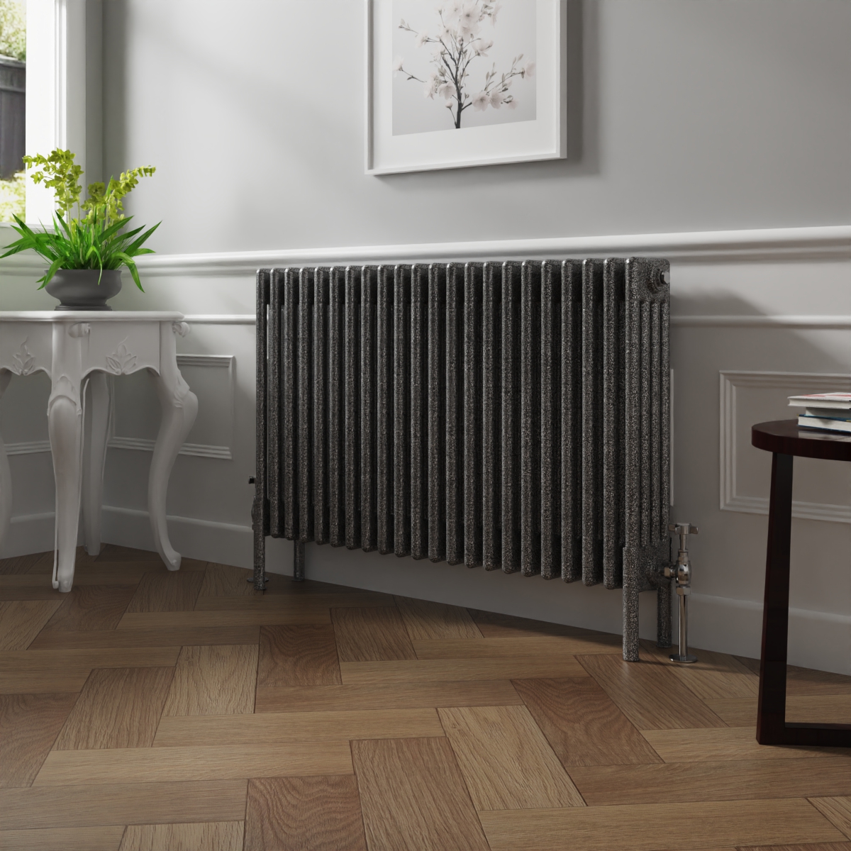 Bern 600 x 1010mm Black Silver Four Column Horizontal Traditional Radiator