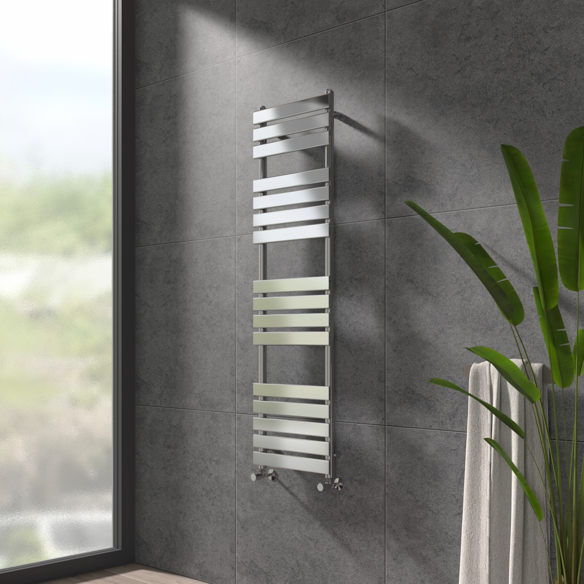 Juva 1600 x 450mm Chrome Flat Panel Heated Towel Rail