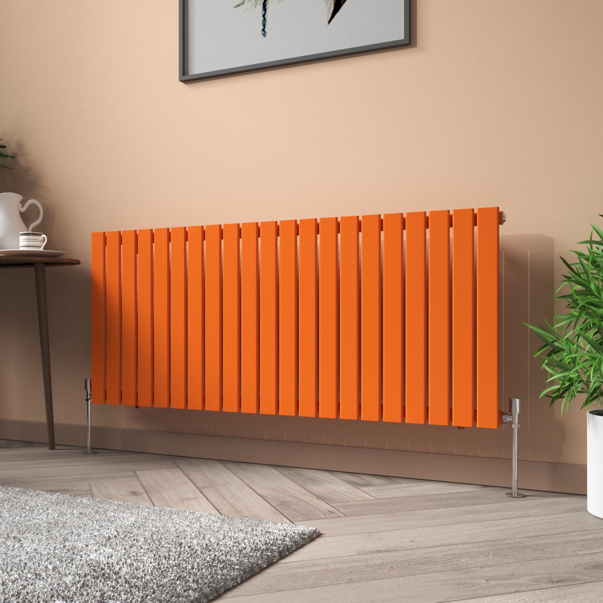 Karlstad 600 x 1430mm Bright Orange Single Flat Panel Horizontal Designer Radiator