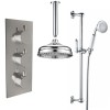 Melrose Traditional Chrome Triple Round Handle Concealed Valve Built in Diverter with 200mm Traditional Shower Head, Riser Rail and Ceiling Arm (3 Outlet)