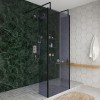Wasdale 800mm Black Smoked Walk Through Wet Room Screen with 300mm Hinged Return Screens & L- Shape Support Arms