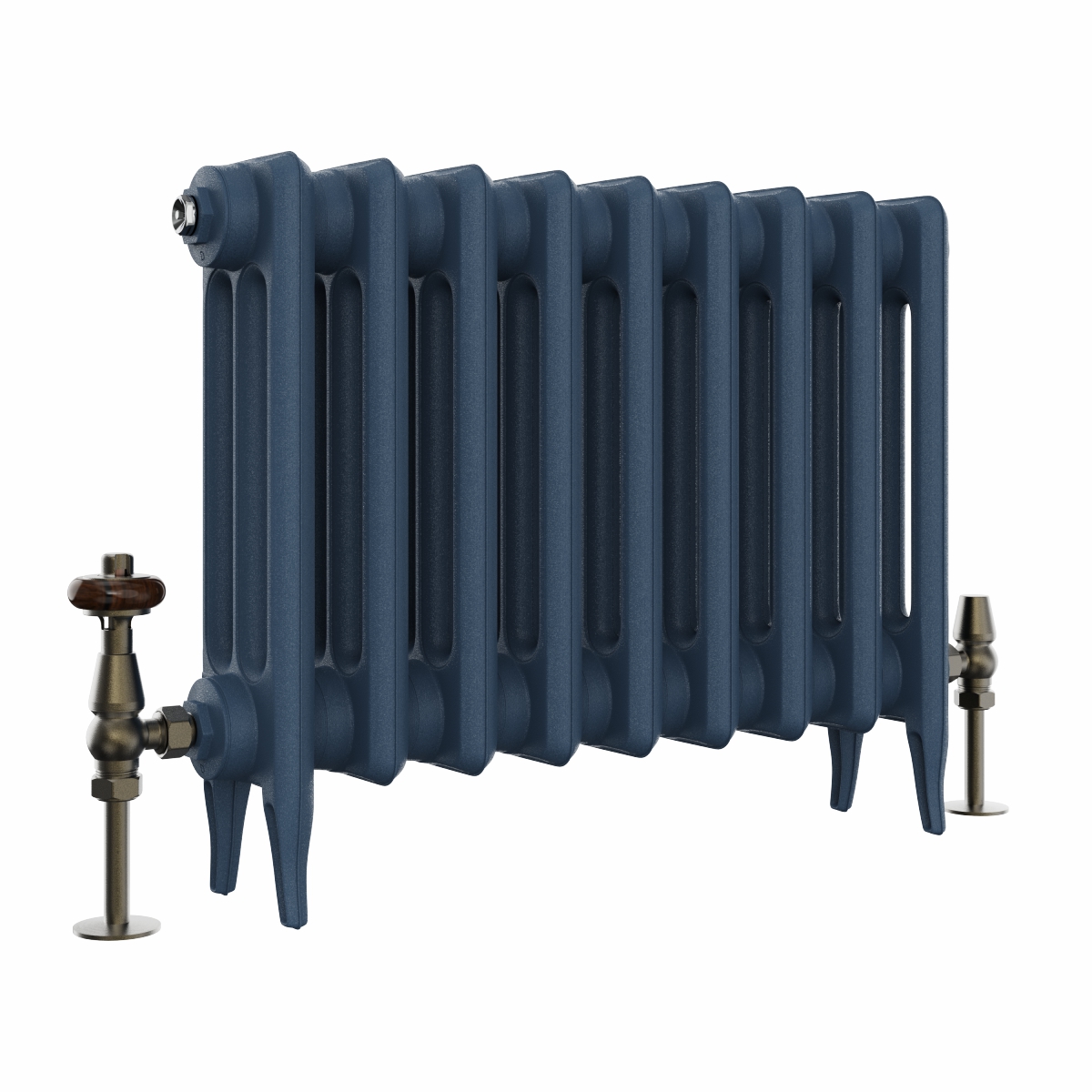 Classic  450 x 592mm  Farrow & Ball Hague Blue Triple Column Cast Iron Radiator - 9 Sections