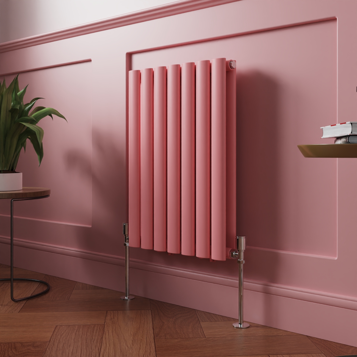 Norden 600 x 414mm Rose Clair Pink Double Horizontal Oval Column Designer Radiator