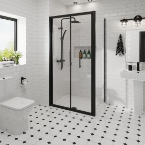 Ennerdale 1100mm Bi-Fold Shower Door with 800mm Side Panel - Black