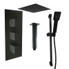 Beauly Matt Black Triple Square Handle Concealed Valve with 300mm Square Shower Head, Ceiling Arm and Riser Rail (2 Outlet)