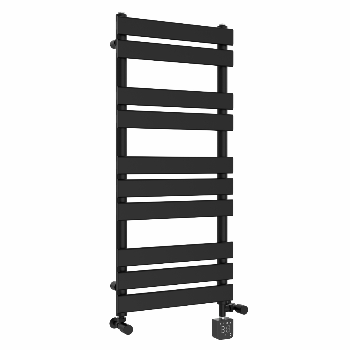 Juva 1000 x 450mm Dual Fuel Satin Black Flat Panel Thermostatic Touch Control Wifi Electric Heated Towel Rail