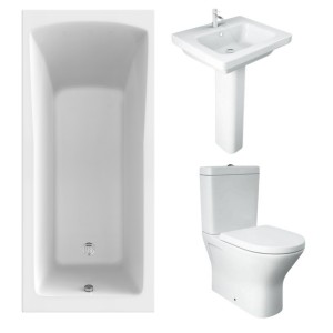 RAK Resort Mini Closed Back Toilet with 550mm Basin Modern Bathroom Suite and Single Ended Bath with Front Panel - 1700 x 750mm