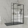 Wasdale 1100mm Wet Room Screen with 200mm Hinged Wet Room Return Screen - Black Grid
